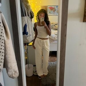 Brandy Melville Cream Drawstring Linen Pants